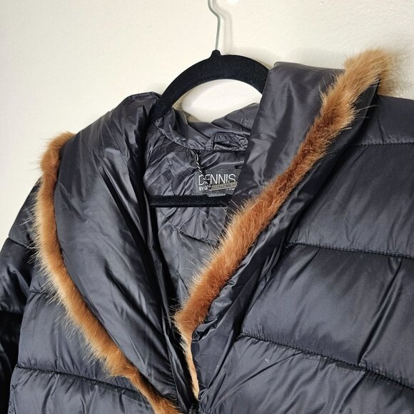 Dennis Basso Size Large Black Quilted Jacket WIth Fauz Mink Trim Puffer - Picture 2 of 7